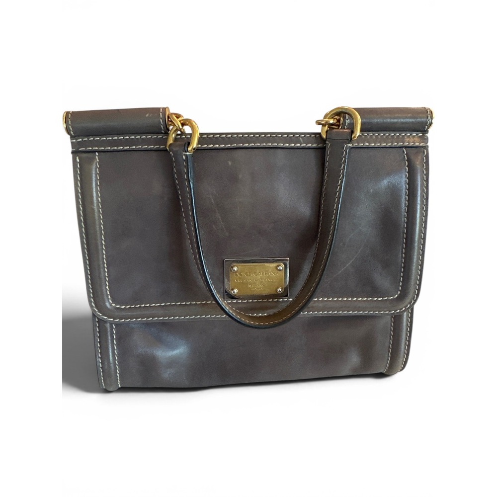 Authentic Dolce & Gabbana Miss Sicily Grey Leather Shoulder Bag